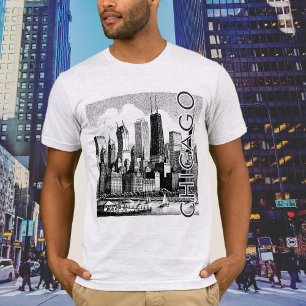 Camiseta Gráfica Moderno Céu de Chicago Preto