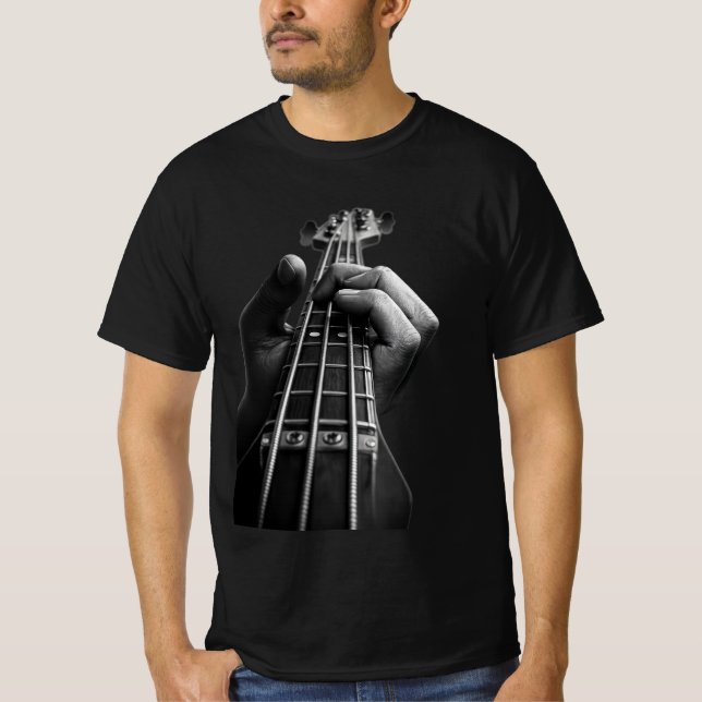 Camiseta Gráfica Monocromática de Mão de Guitarra  (Frente)