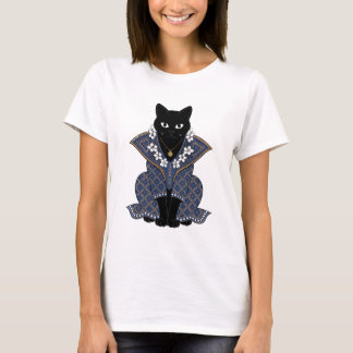 Camiseta Gráfica Rainha Gata Batik Azul Místico
