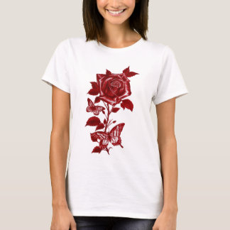 Camiseta Gráfica Rosa e Borboletas com Tinta Verme
