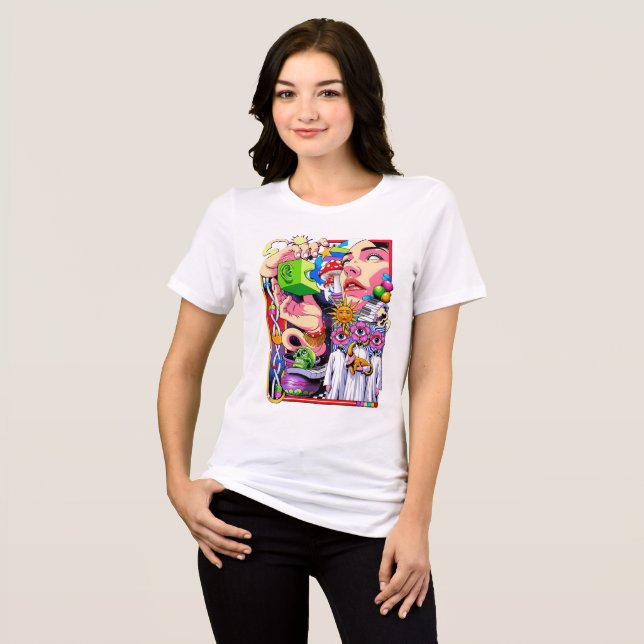 Camiseta Gráfica Surreal Psicodélica (Frente Completa)