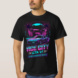 Camiseta Gráfica Synthwave Ride Carro Neon Retro d