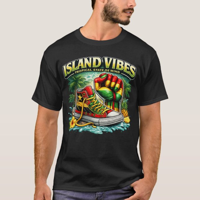 Camiseta Gráfica Tropical Island Vibes (Frente)