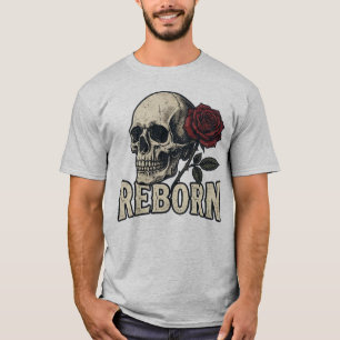 Camiseta Gráfica Vintage de Caveira e Rosa Reborn