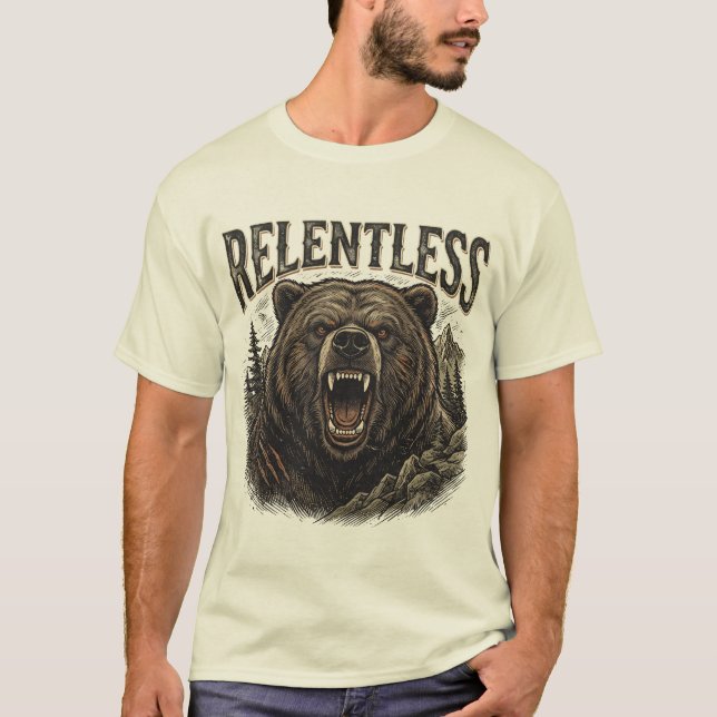 Camiseta Gráfica Vintage de Urso Implacável (Frente)