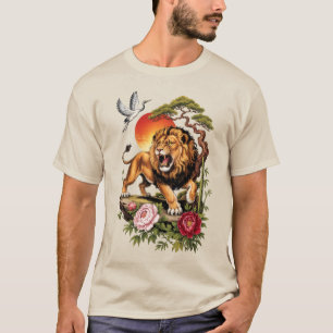Camiseta Gráfica Vintage Leão Japonês, Arte Asiáti