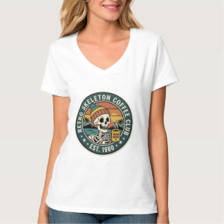 Camiseta Gráfica Vintage Retro Skeleton Coffee Clu