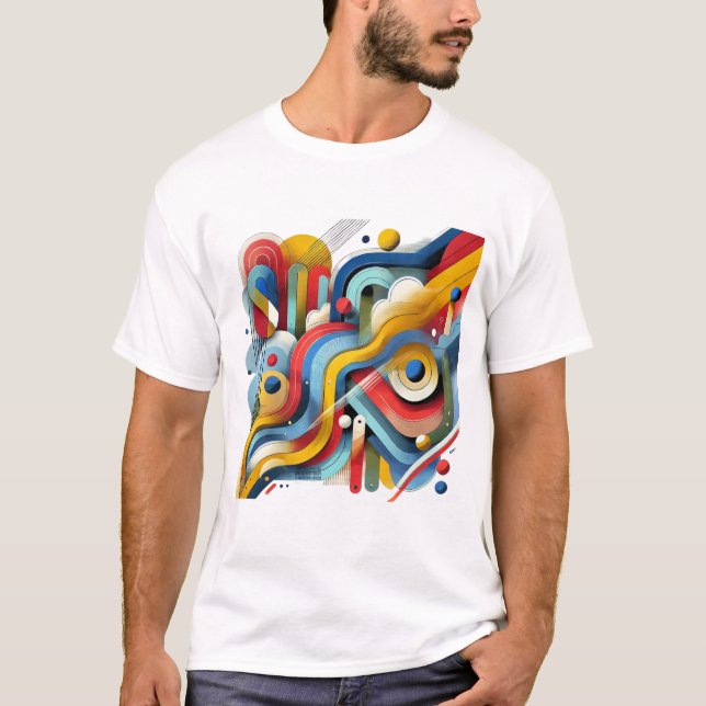 Camiseta Gráfico Abstrato Colorido Branco (Frente)