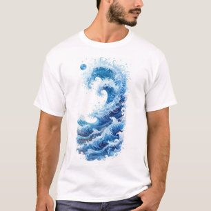 Camiseta Gráfico Azul Ondas do Oceano