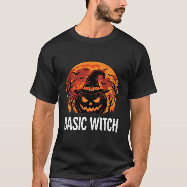 Camiseta Gráfico Básico de Halloween da Lua da Abóbora da B (Frente)