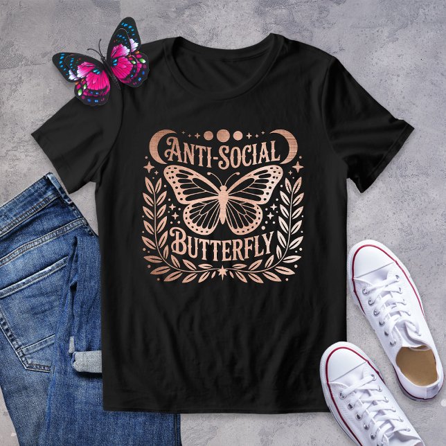 Camiseta Gráfico Celestial da Borboleta Anti-Social Dourada (Criador carregado)