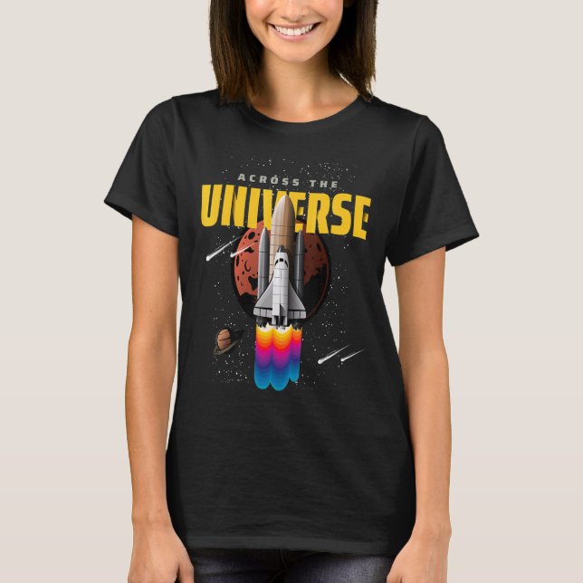 Camiseta Gráfico D da Ilustração do Shuttle Espacial do Uni (Frente)