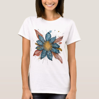 Camiseta Gráfico da Flor Azul - Arte Floral Desenhada À Mão