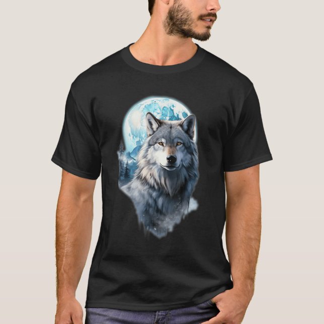 Camiseta Gráfico da Lua do Lobo Uivando, Sob a Noite de Lua (Frente)