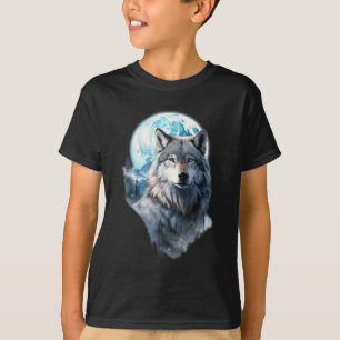 Camiseta Gráfico da Lua do Lobo Uivando ,Sob a Noite de Lua