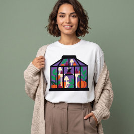 Camiseta Gráfico de Abóbora Assustadora e Cogumelo
