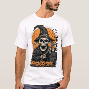 Camiseta Gráfico de Abóbora de Halloween Ceifador de Caveir