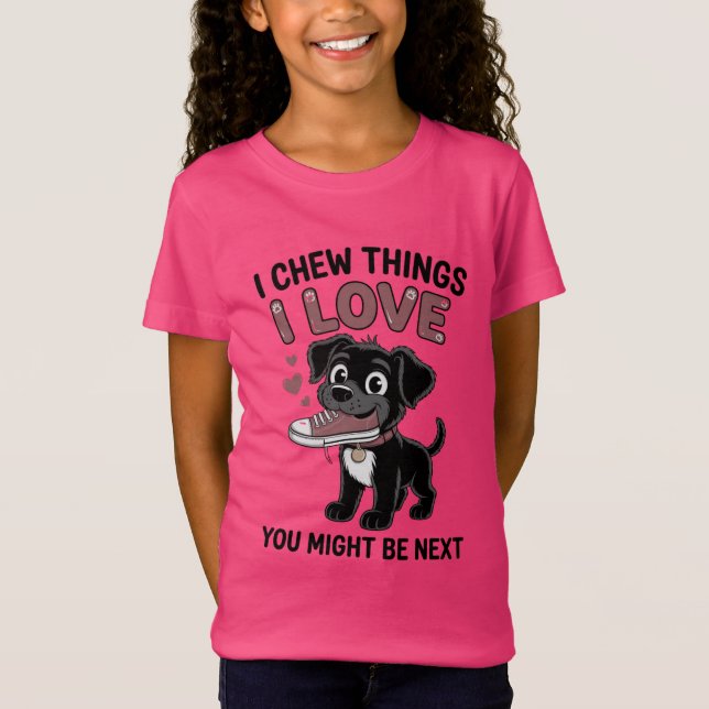 Camiseta Gráfico de Aviso de Brinquedo de Cachorro Divertid (Frente)