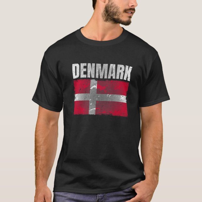 Camiseta Gráfico De Bandeira Da Dinamarca Com Distância Par (Frente)