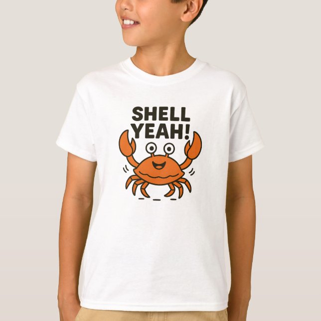 Camiseta Gráfico de Caranguejo Laranja Divertido Shell Yeah (Frente)