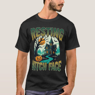 Camiseta Gráfico de Casa Assombrada com Face de Bruxa em Re