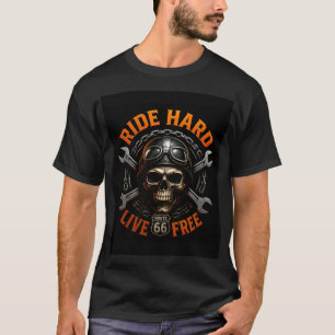 Camiseta ☠️ Gráfico de Caveira da Rota 66 para Motociclista