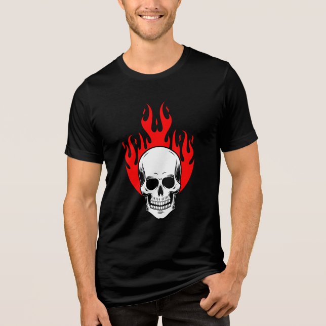 Camiseta Gráfico de Caveira Flamejante (Frente)
