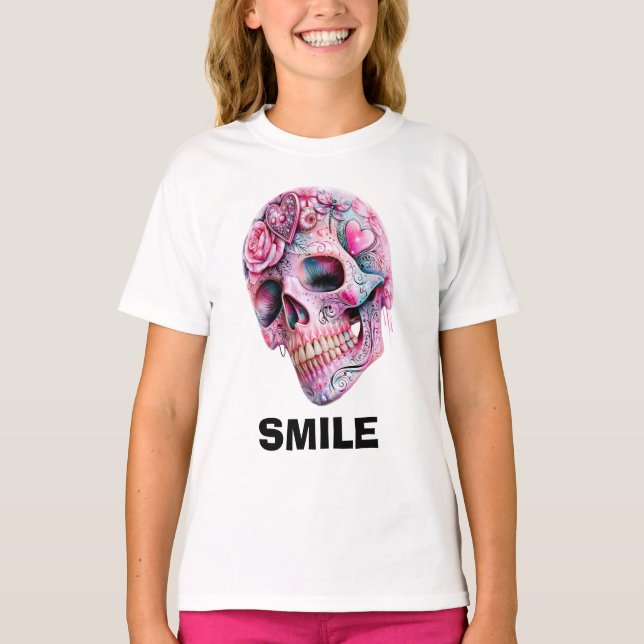 Camiseta Gráfico de Caveira Sorridente (Frente)