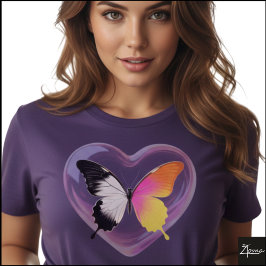 Camiseta Gráfico de Coração Neon Monocromático de Borboleta