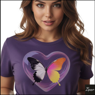 Camiseta Gráfico de Coração Neon Monocromático de Borboleta