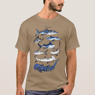 Camiseta Gráfico de Cores d'Água de Tubarões