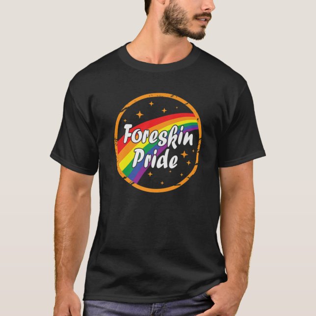 Camiseta Gráfico de cores do Foreskin Pride Gay Rainbow LGB (Frente)