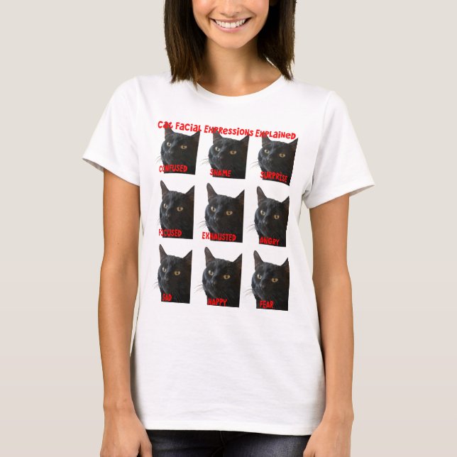 Camiseta Gráfico de Expressões Faciais de Gatos Explicado R (Frente)