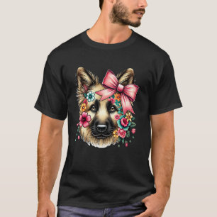 Camiseta Gráfico de Flor Floral Adorável Pastor Alemão Aman