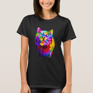 Camiseta Gráfico de Gato Adorável Colorido