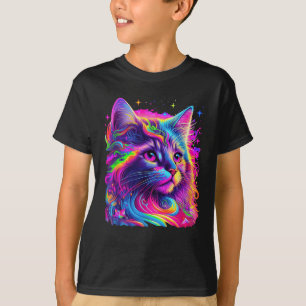 Camiseta Gráfico de Gato Arco-Íris Colorido