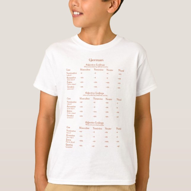 Camiseta Gráfico de Gramática de Fins Adjetivos Alemães (Frente)