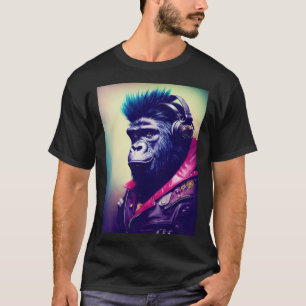 Camiseta Gráfico de ilustração de gorila colorida com Hipst