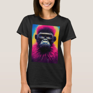 Camiseta Gráfico de ilustração de gorila colorida com Hipst