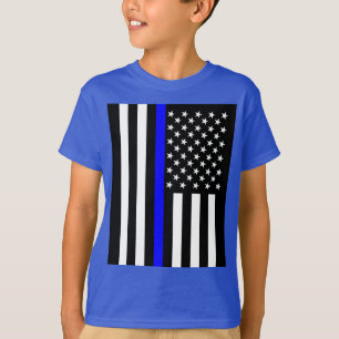 Camiseta Gráfico de Linha Azul Fino Americano