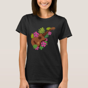 Camiseta Gráfico de Música do Player de Ukulele Floral do H