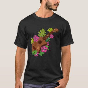 Camiseta Gráfico de Música do Player de Ukulele Floral do H