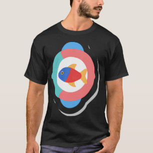 Camiseta Gráfico de Peixe Colorido com Teal e Rosa Circular