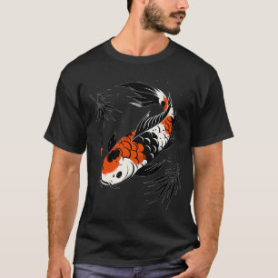 Camiseta Gráfico de Peixe Koi Japonês Com Caractere Chinês