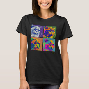 Camiseta Gráfico de Pop de Gato com Dobra Escocesa Colorida