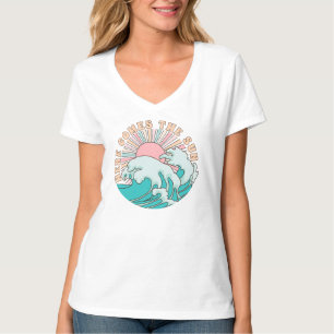 Camiseta Gráfico de Praia Summer Sun Waves