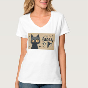 Camiseta Gráfico de presas e café com Gato Preto Grungente