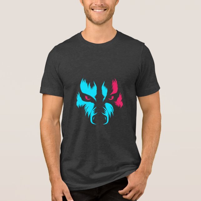 Camiseta Gráfico de Rosto de Lobo Neon (Frente)