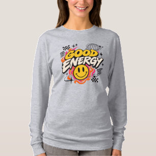 Camiseta Gráfico de rosto sorridente de boa energia retrô Y