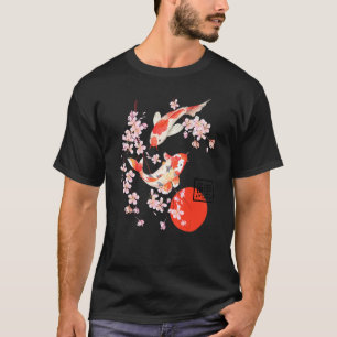Camiseta Gráfico de Sakura do Peixe Koi Japonês da Flor de